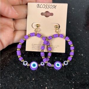 ✨5/$25 Deal!✨ Purple Beaded Hoop Earrings with Evil Eye Charm
